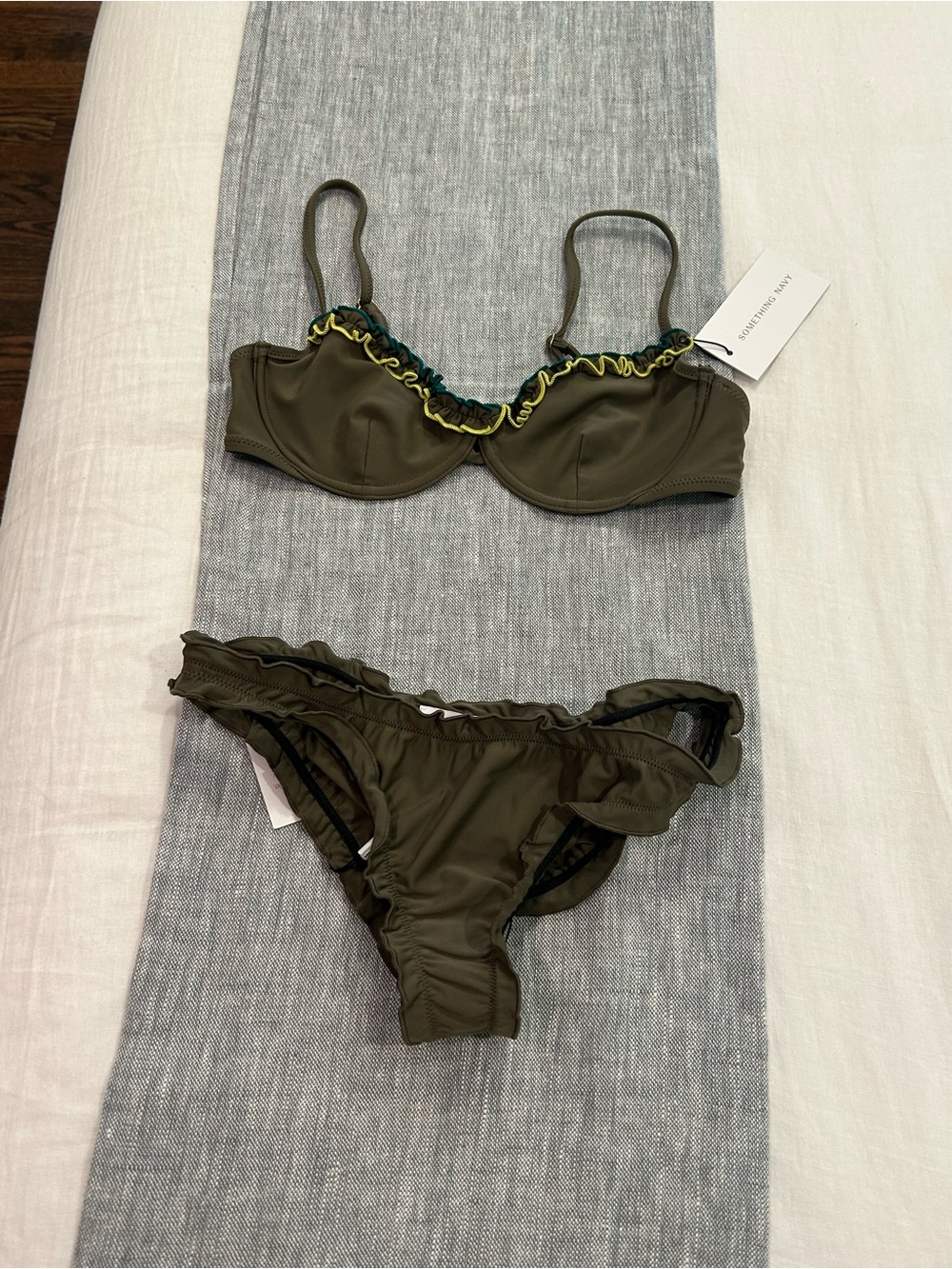 Something Navy Olive Ruffle Underwire Bikini Set